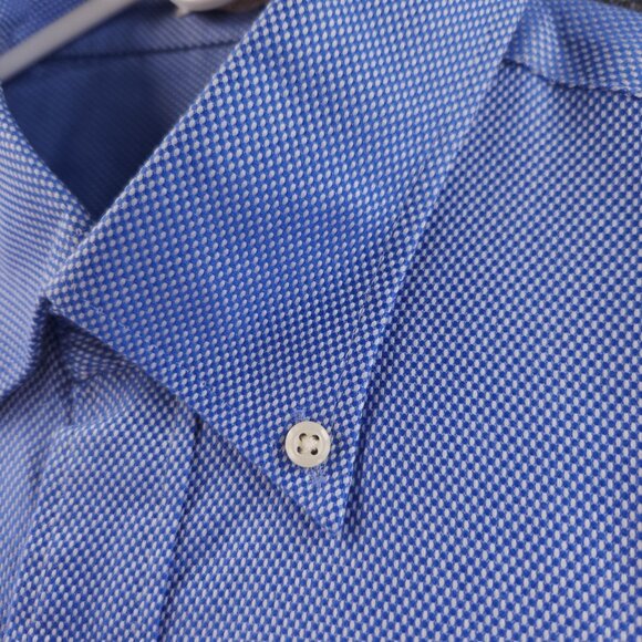 Peter Millar Check Button-Down Cotton Nanoluxe Medium Blue Long Sleeve Mens - Picture 7 of 16